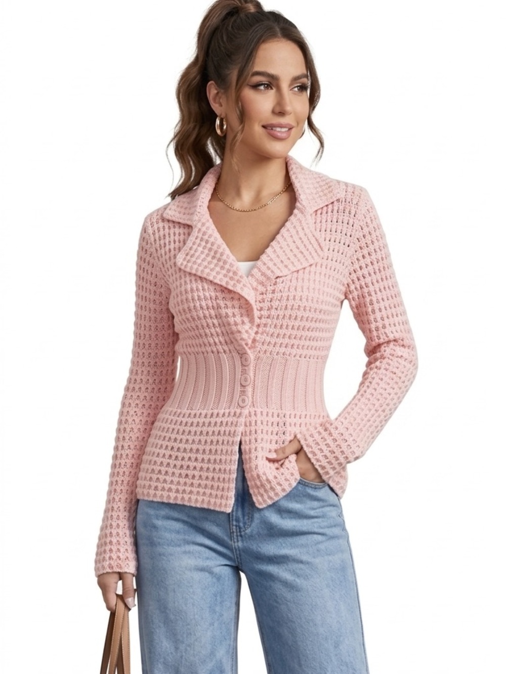 Lola Pale Pink Button-Front Knit Cardigan Sweater